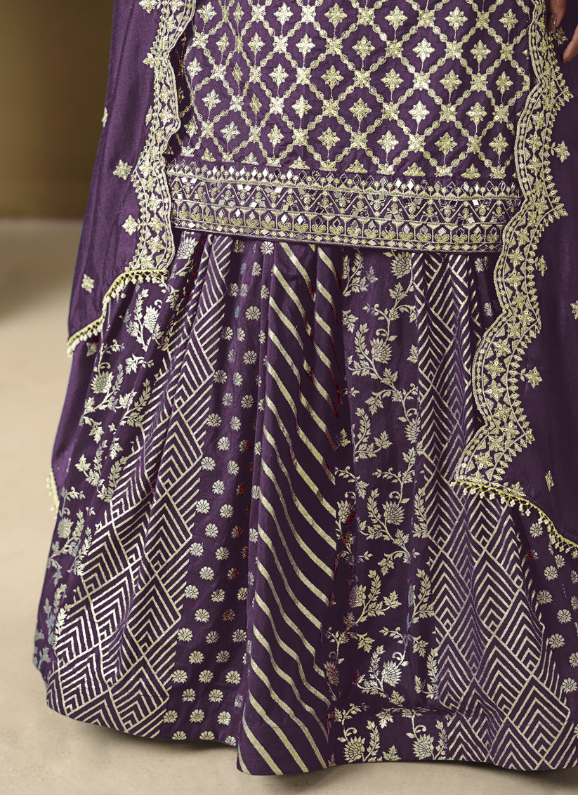 Purple Art Silk Embroidered Readymade Lehenga Kameez