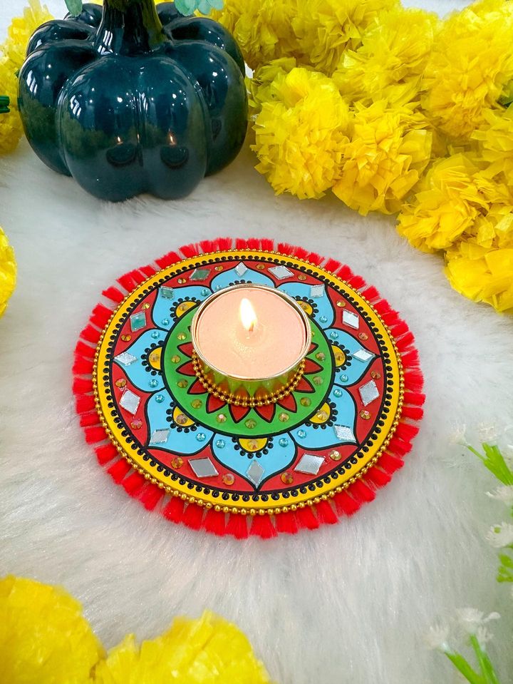 Red Mandala ArtWork Candle Holder (4.5 inches)