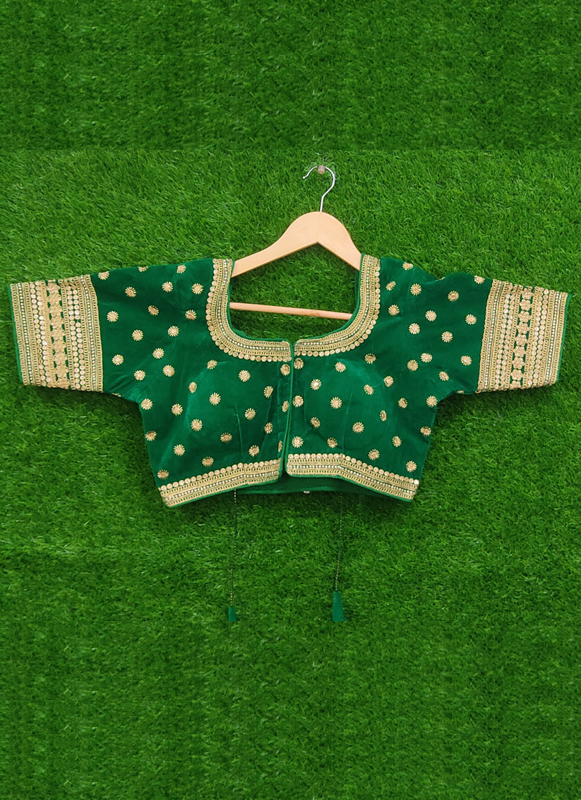 Green Velvet Embroidered Designer Blouse