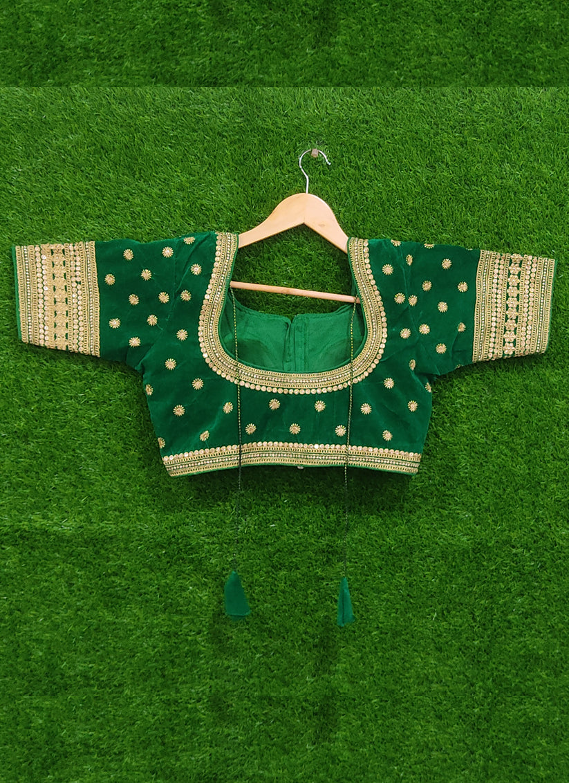 Green Velvet Embroidered Designer Blouse