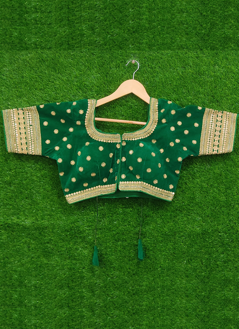 Green Velvet Embroidered Designer Blouse