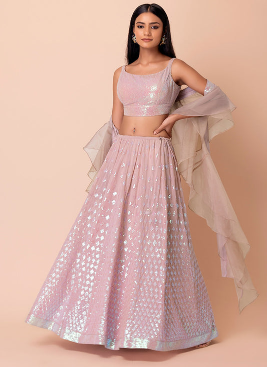 Light Pink Embroidered  Georgette Lehenga Choli Set