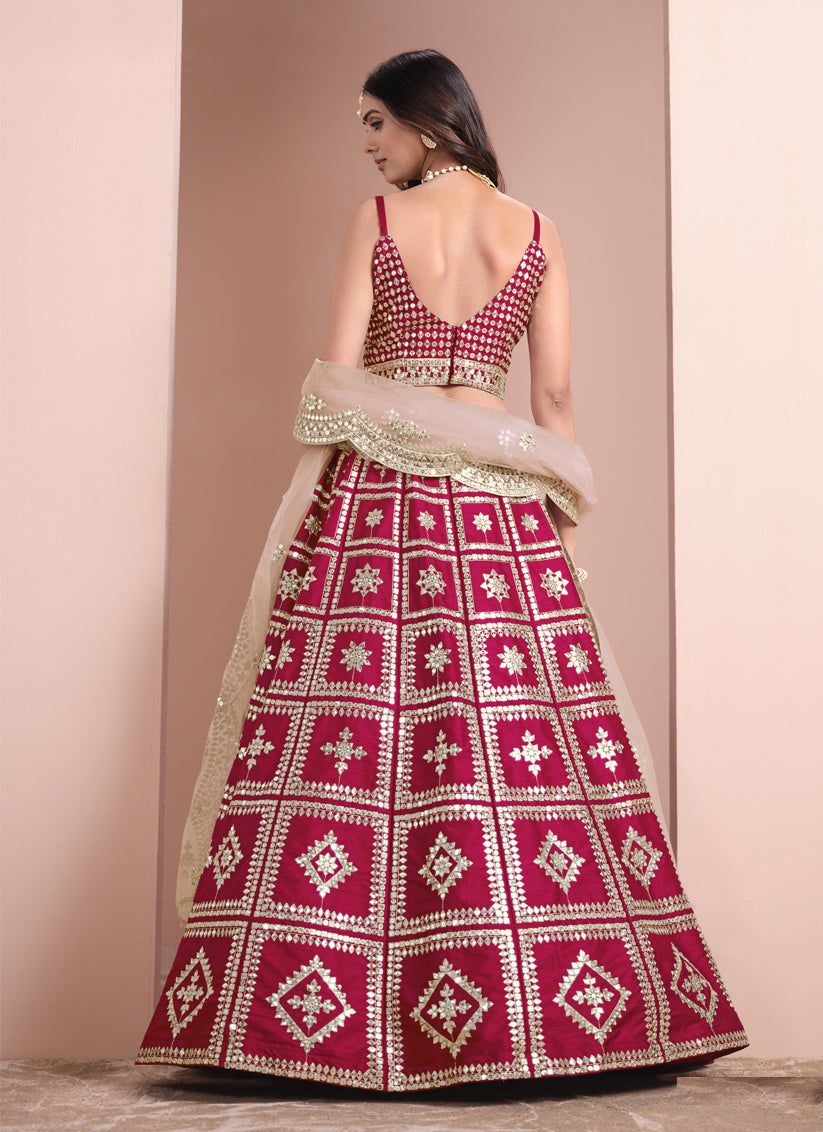 Maroon Art Silk Embroidered Lehenga Choli with Net Dupatta