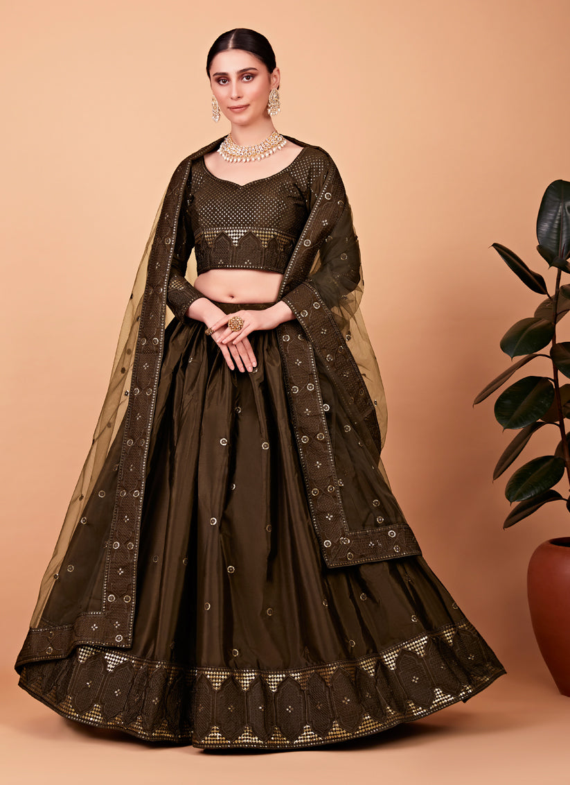 Mehendi Green Silk Embroidered Designer Lehenga Choli Set