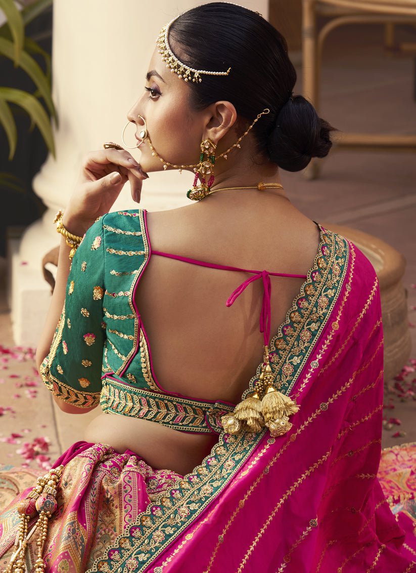 Multicolor Banarasi Silk Handwork Bridal Lehenga Choli Set