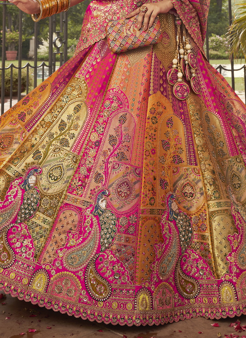 Multicolor Banarasi Silk Handwork Bridal Lehenga Choli Set