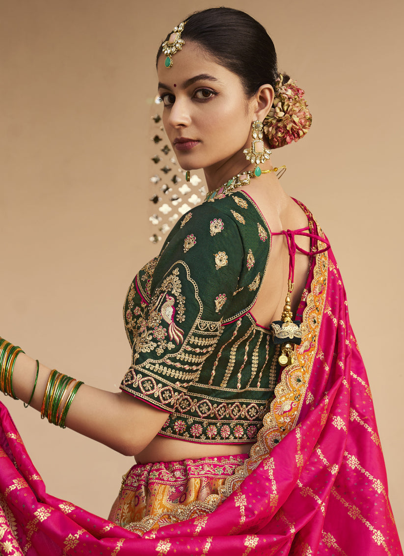 Mustard Yellow Banarasi Silk Handwork Bridal Lehenga Choli Set