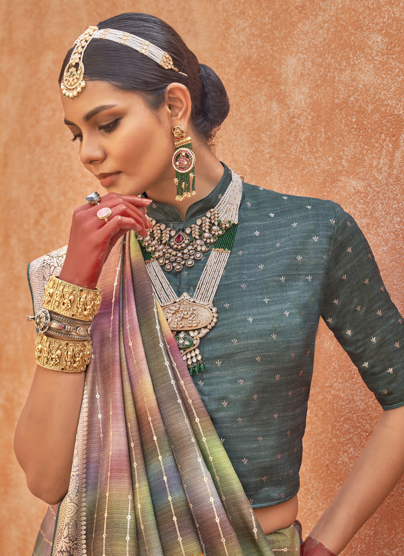 Multicolor Silk Embellished Festival Saree