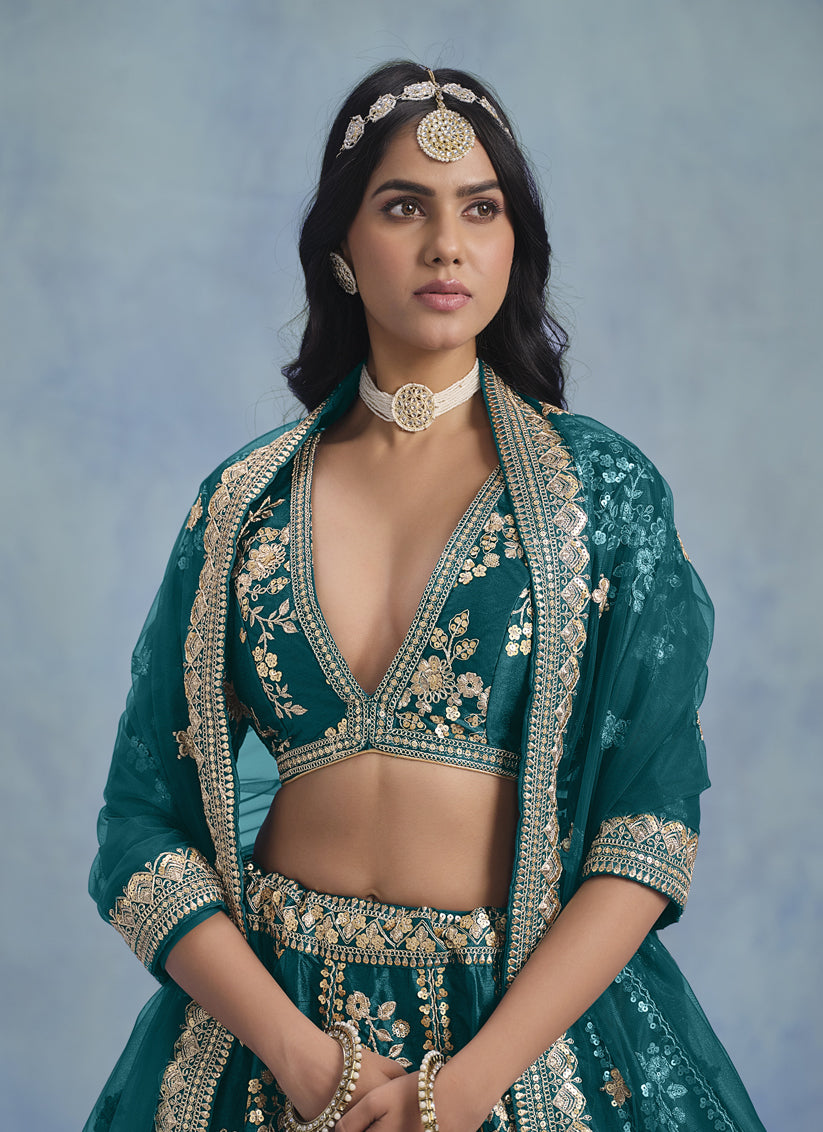 Morpich Art Silk Sequins Embroidered Lehenga Choli Set