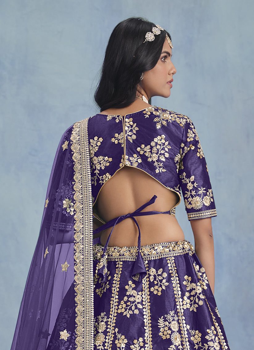 Violet Art Silk Sequins Embroidered Lehenga Choli Set