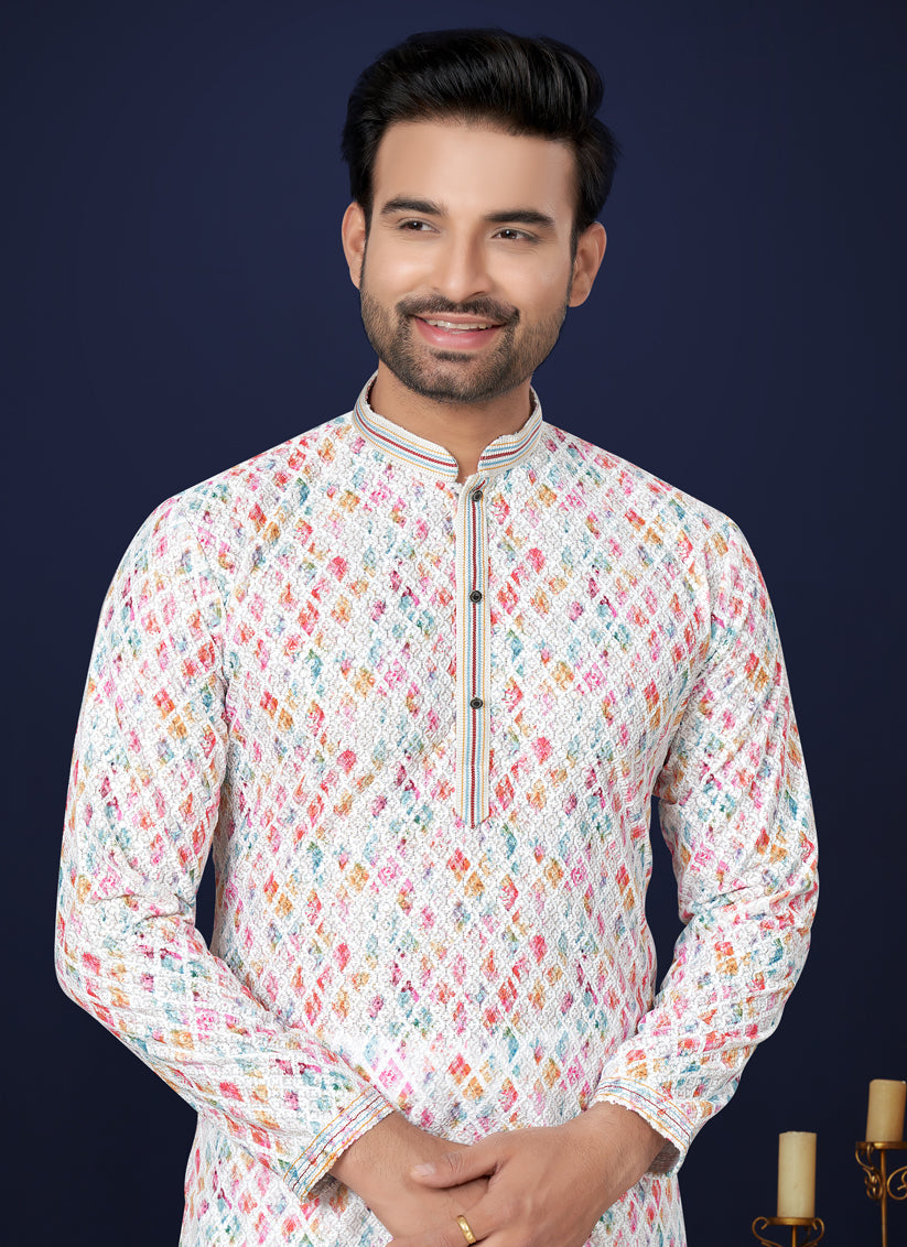 White Cotton Mens Kurta Pajama Set