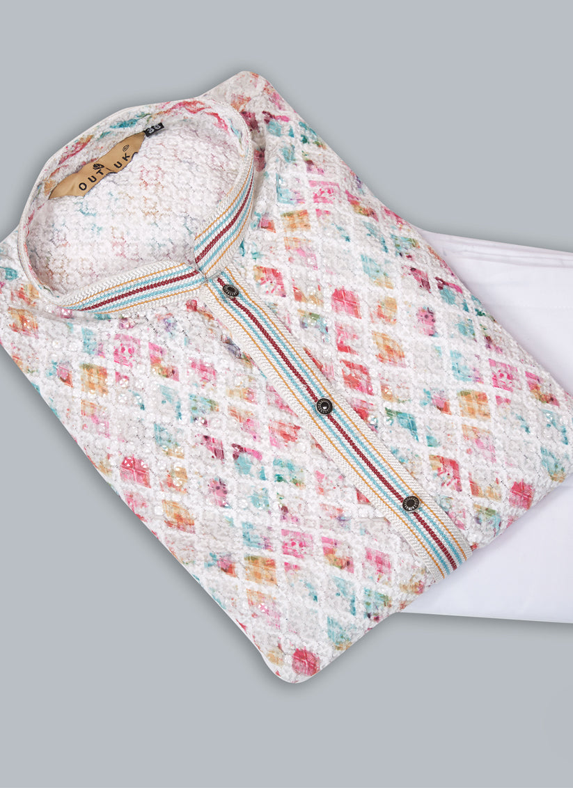 White Cotton Mens Kurta Pajama Set