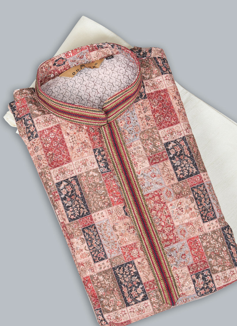Brown Cotton Mens Kurta Pajama Set