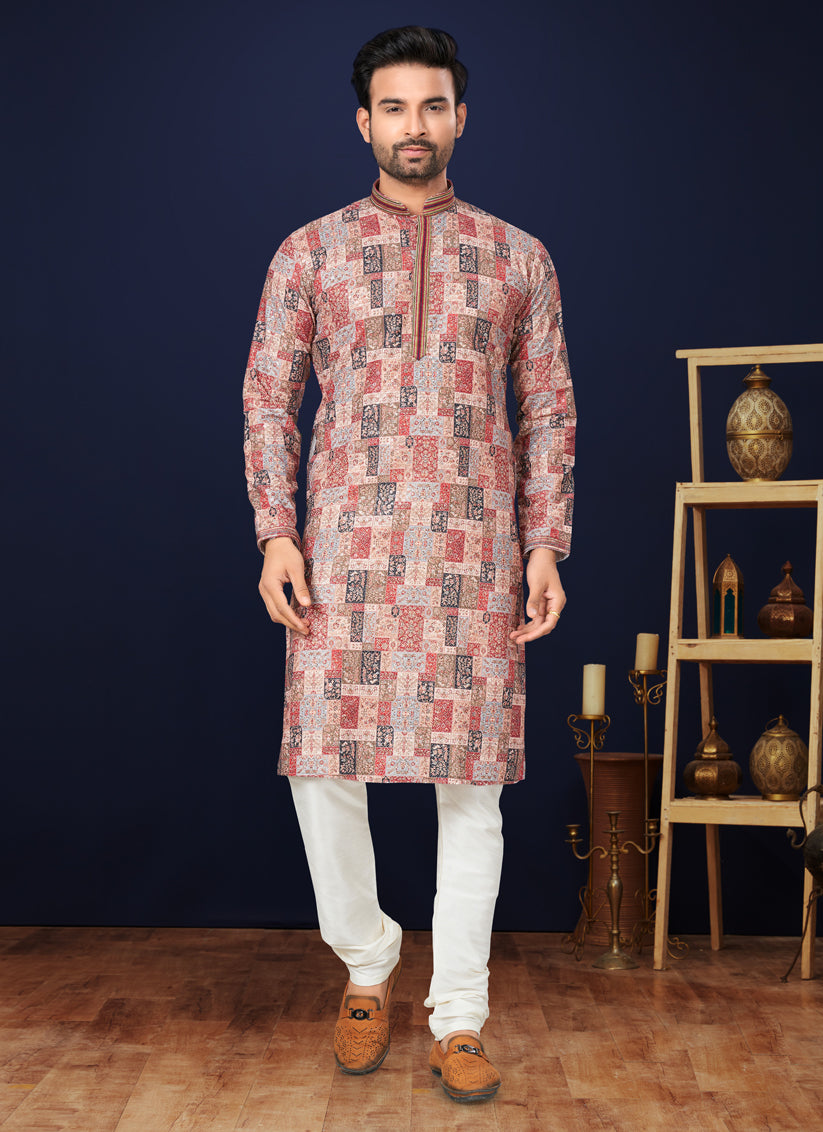 Brown Cotton Mens Kurta Pajama Set