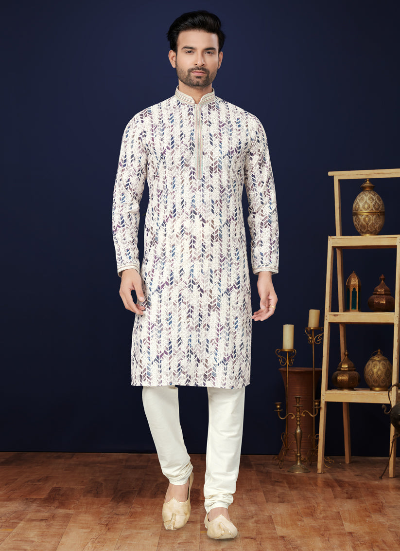 Off White Cotton Mens Kurta Pajama Set