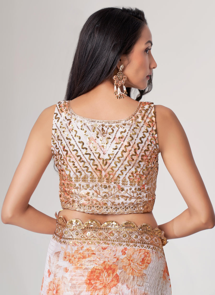 White Organza Sequins Saree