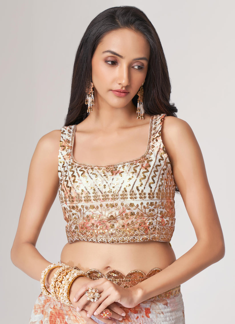 White Organza Sequins Saree