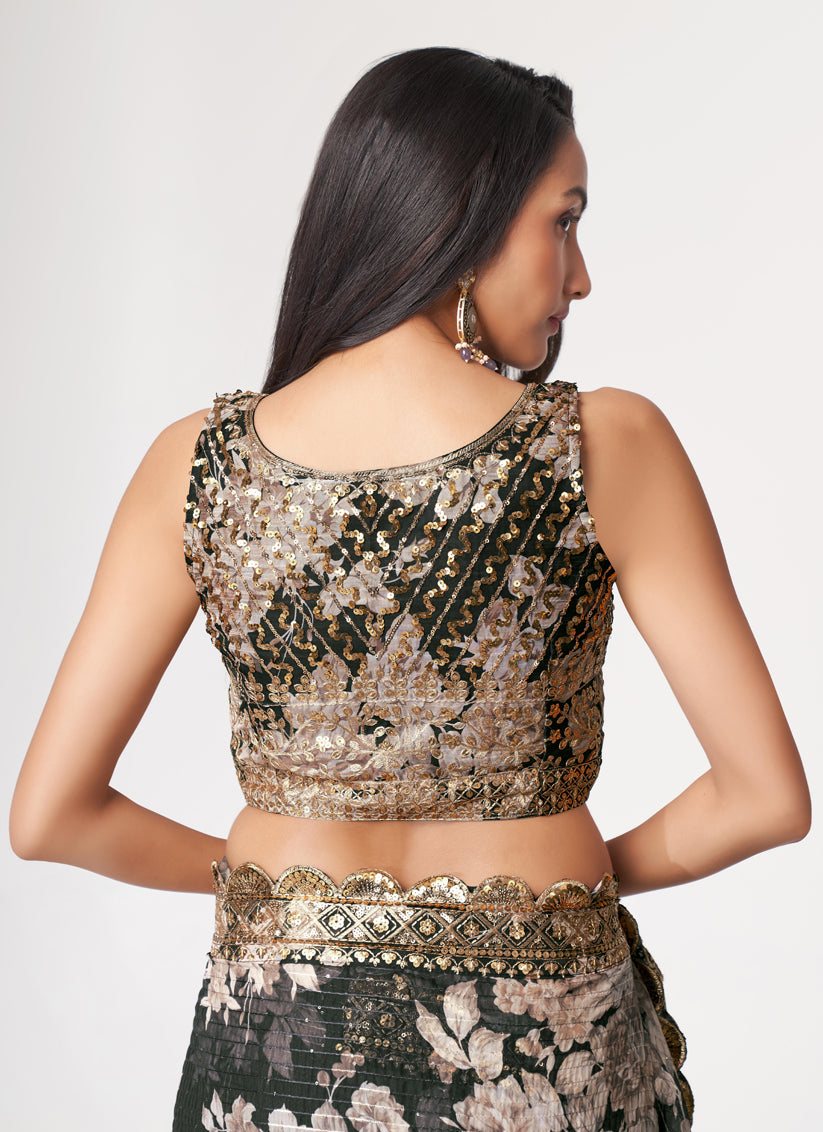 Black Organza Sequins Saree