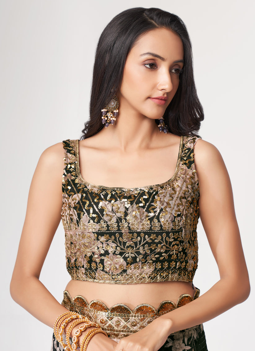 Black Organza Sequins Saree