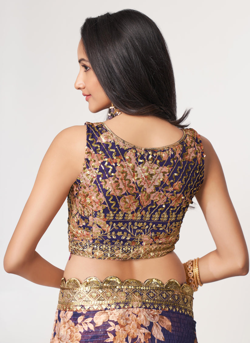 Violet Organza Sequins Saree