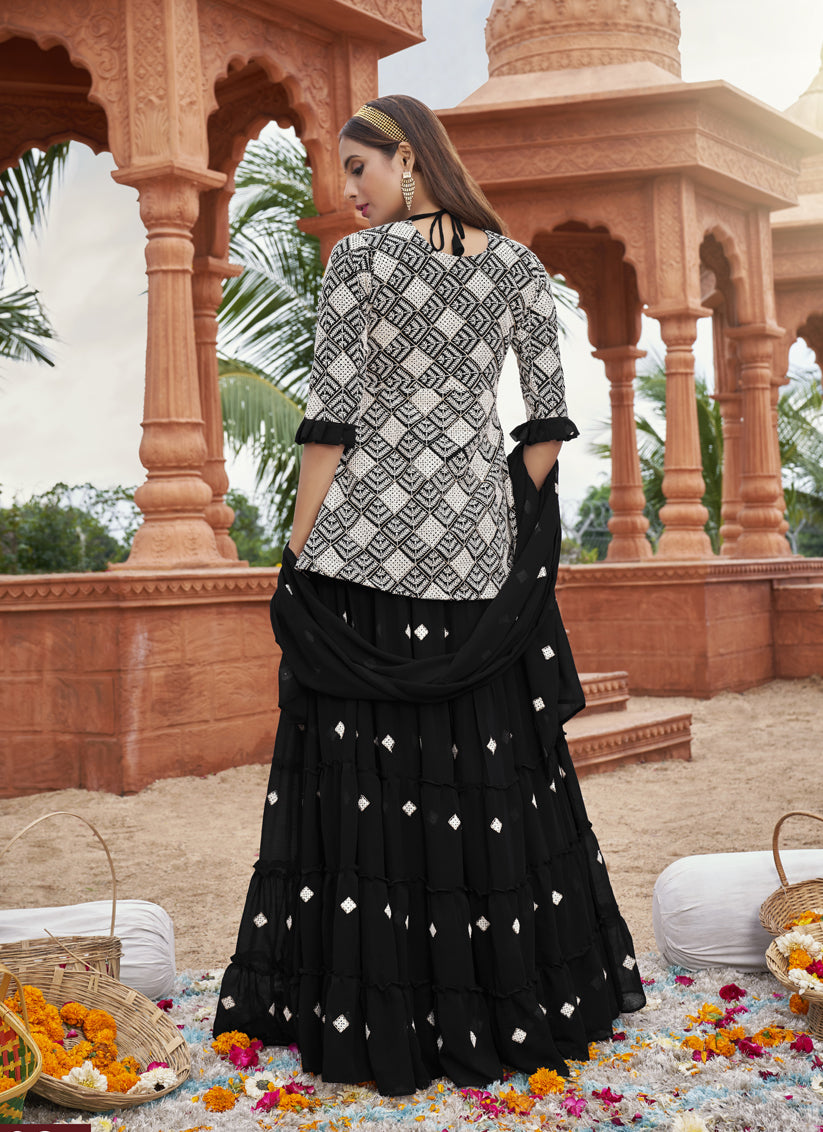 Black Georgette Embroidered Lehenga Kameez