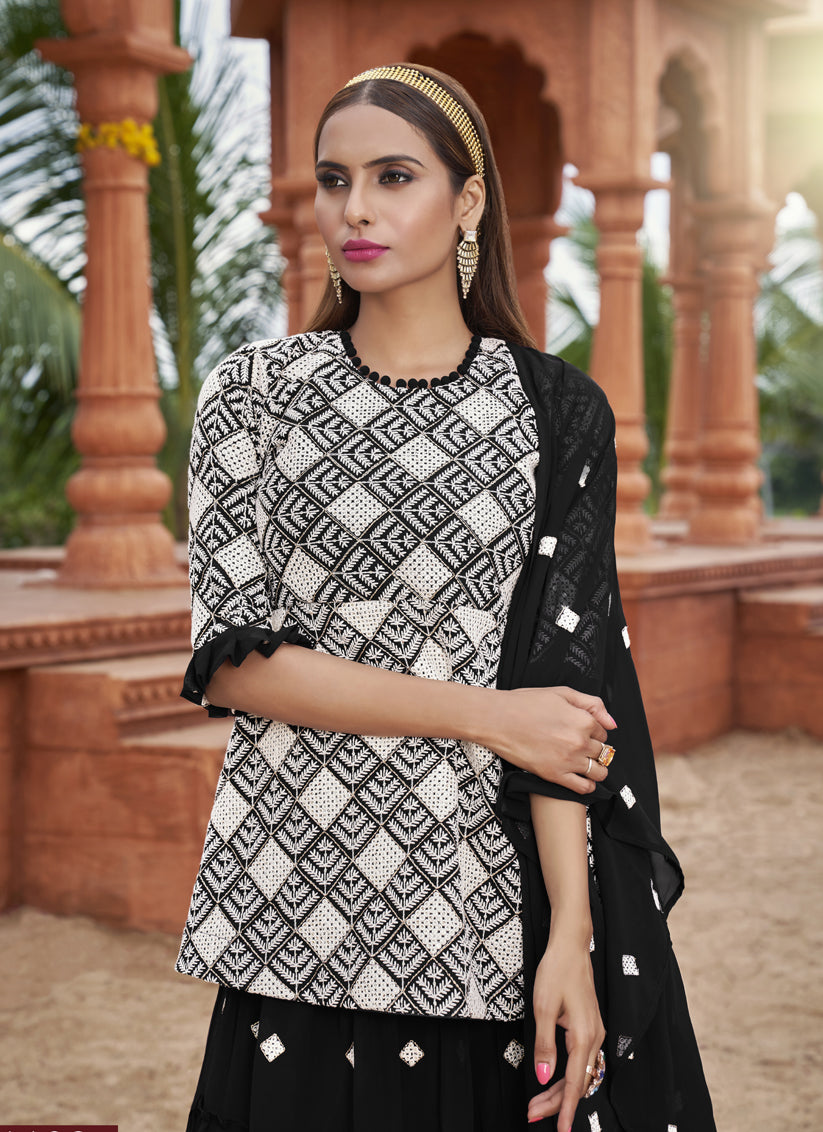 Black Georgette Embroidered Lehenga Kameez