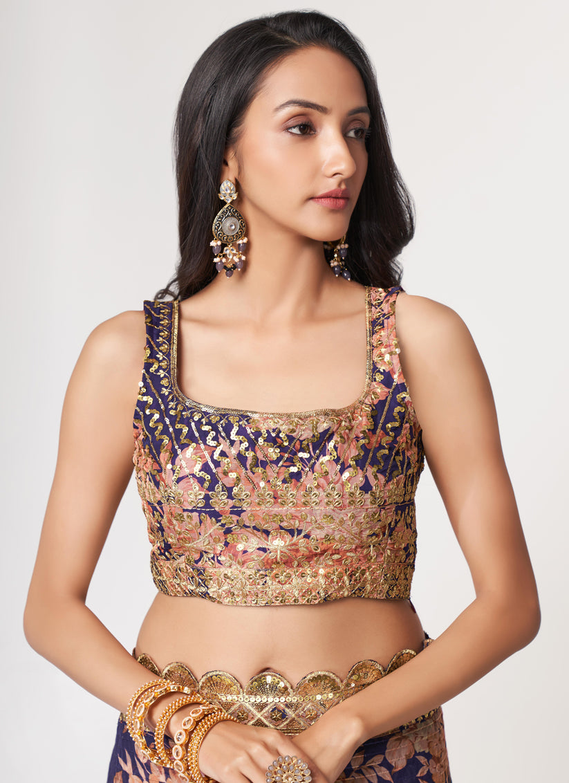 Violet Organza Sequins Saree