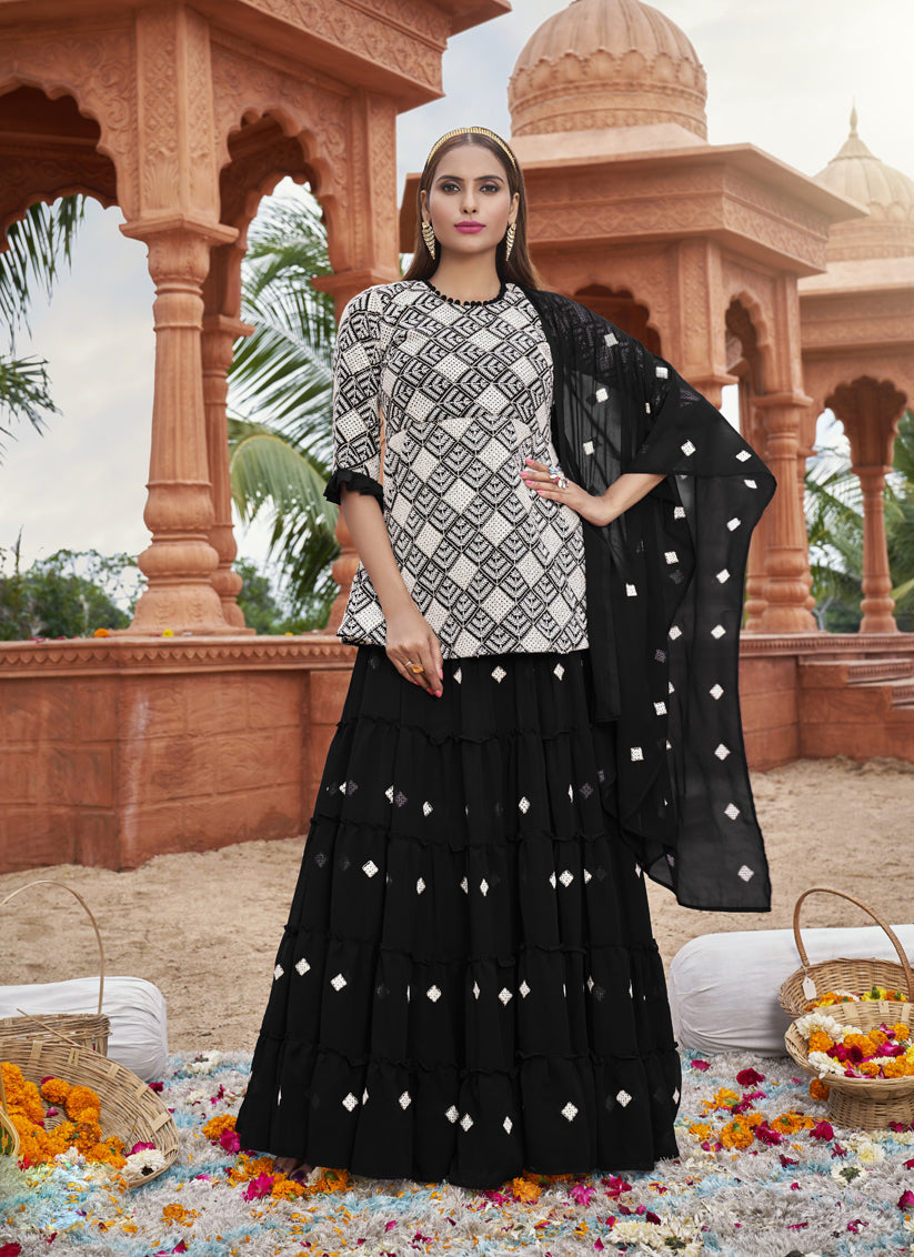 Black Georgette Embroidered Lehenga Kameez