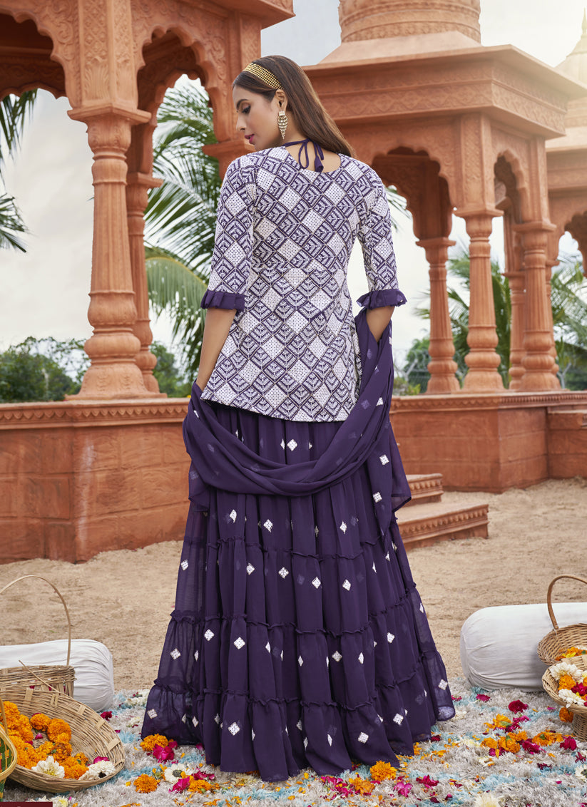 Amethyst Georgette Embroidered Lehenga Kameez