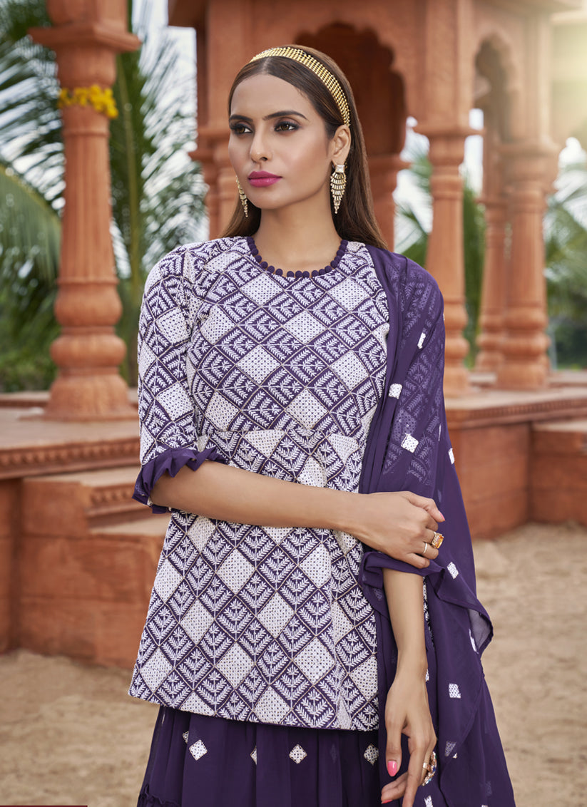 Amethyst Georgette Embroidered Lehenga Kameez