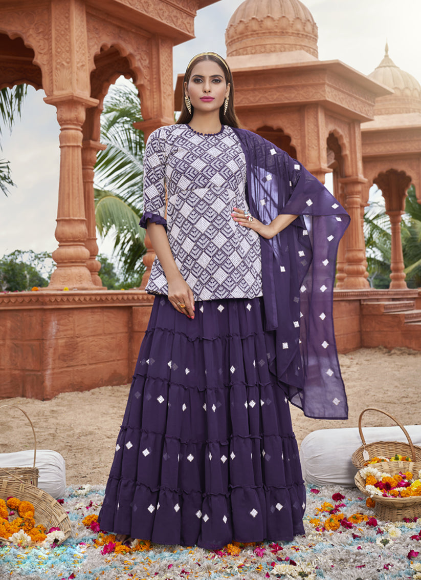 Amethyst Georgette Embroidered Lehenga Kameez