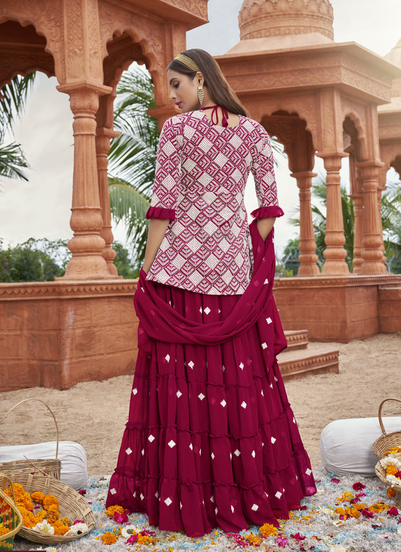 Fuchsia Georgette Embroidered Lehenga Kameez