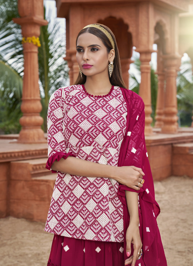 Fuchsia Georgette Embroidered Lehenga Kameez