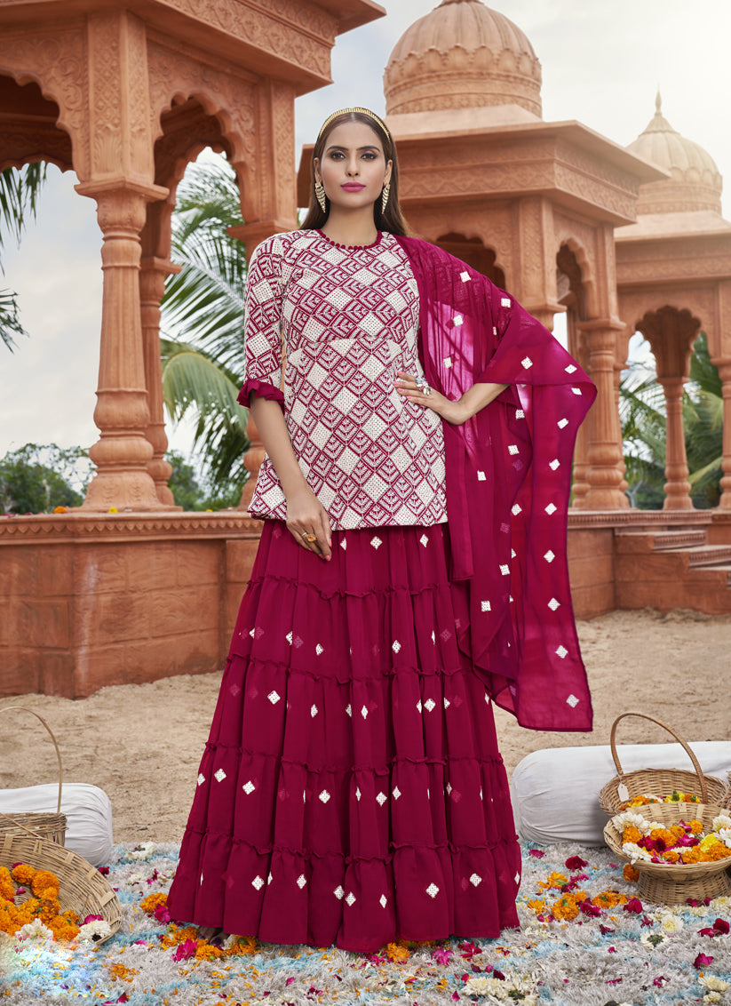 Fuchsia Georgette Embroidered Lehenga Kameez