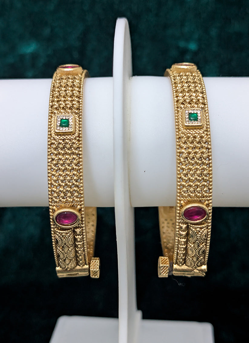 Meenakari Kemp Pearl Gold Plated Bangles For Women