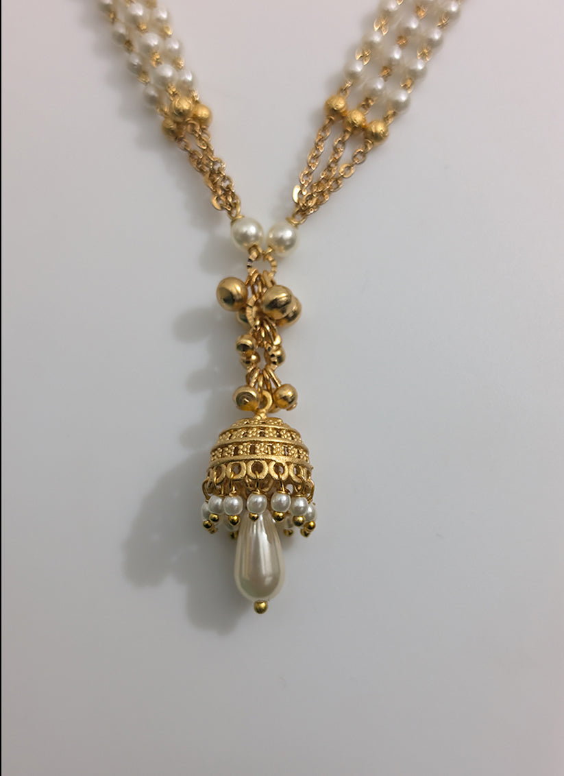 Gold Plated 3 String Pearl Necklace Set