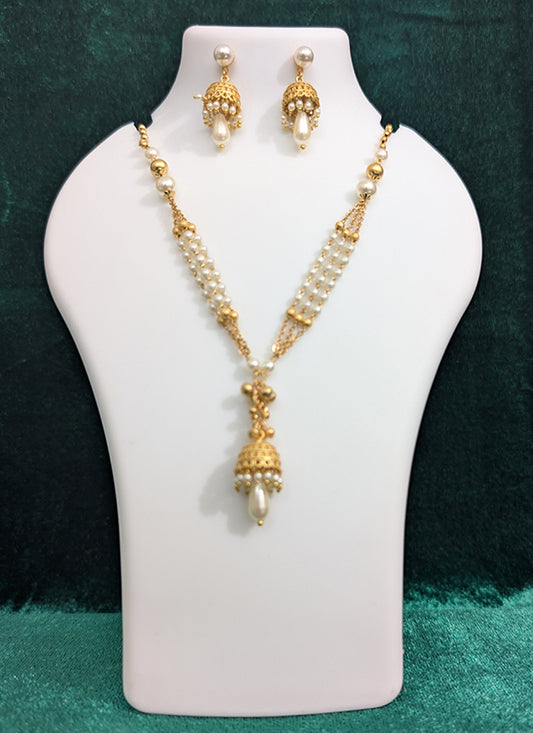 Gold Plated 3 String Pearl Necklace Set