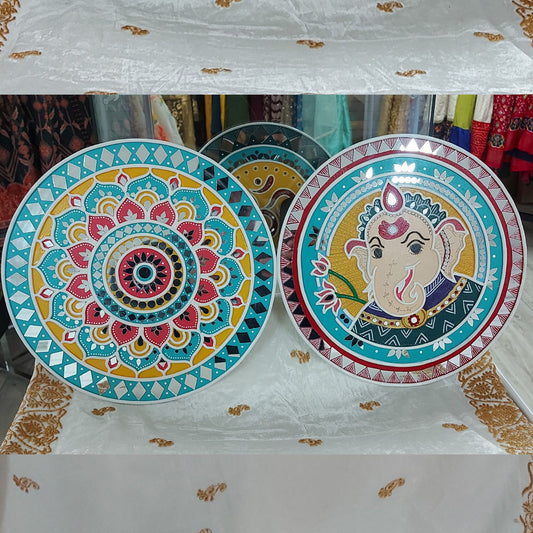 Set of 2 - Mandala and Ganesha Lippan Art Wall Plate