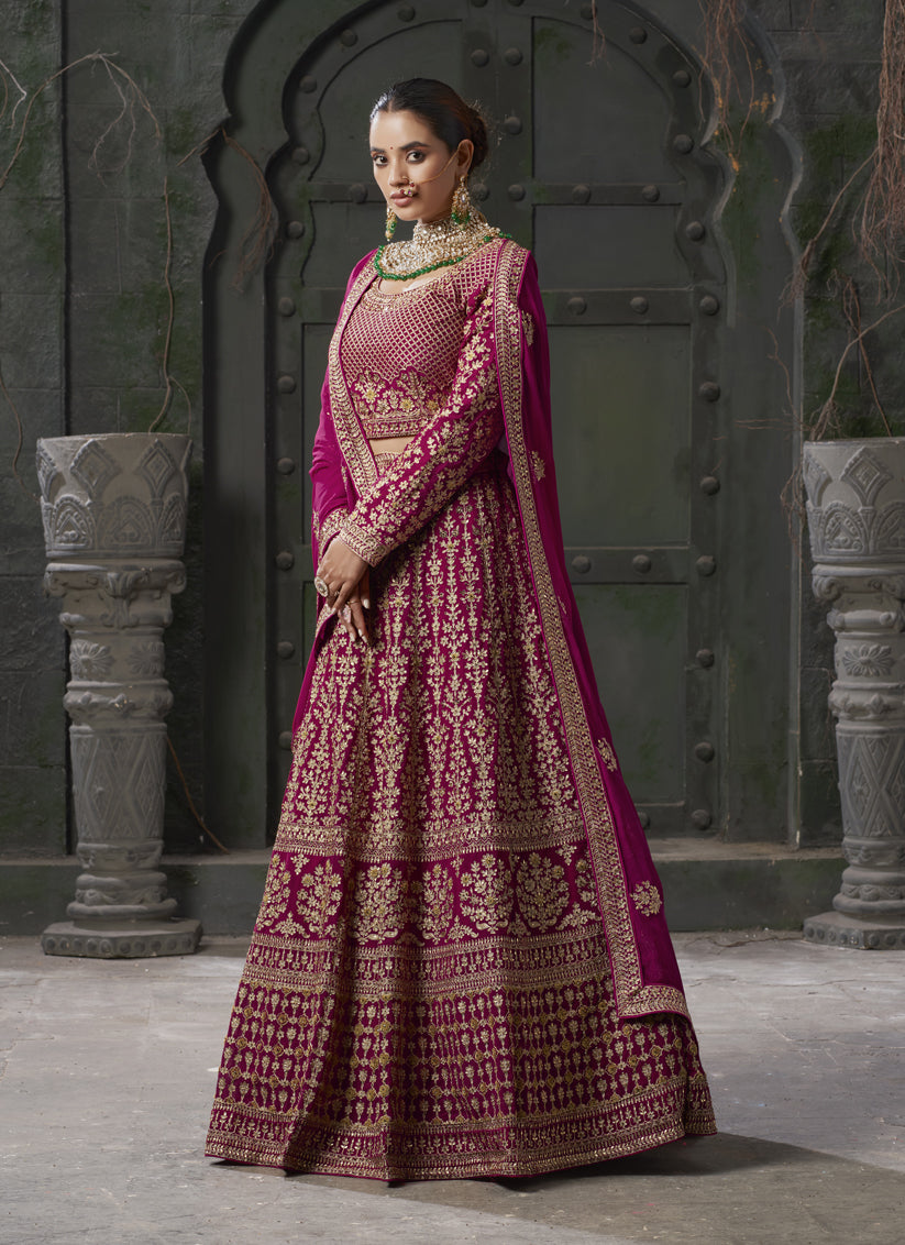 Magenta Georgette Embroidered Bridal Lehenga Choli