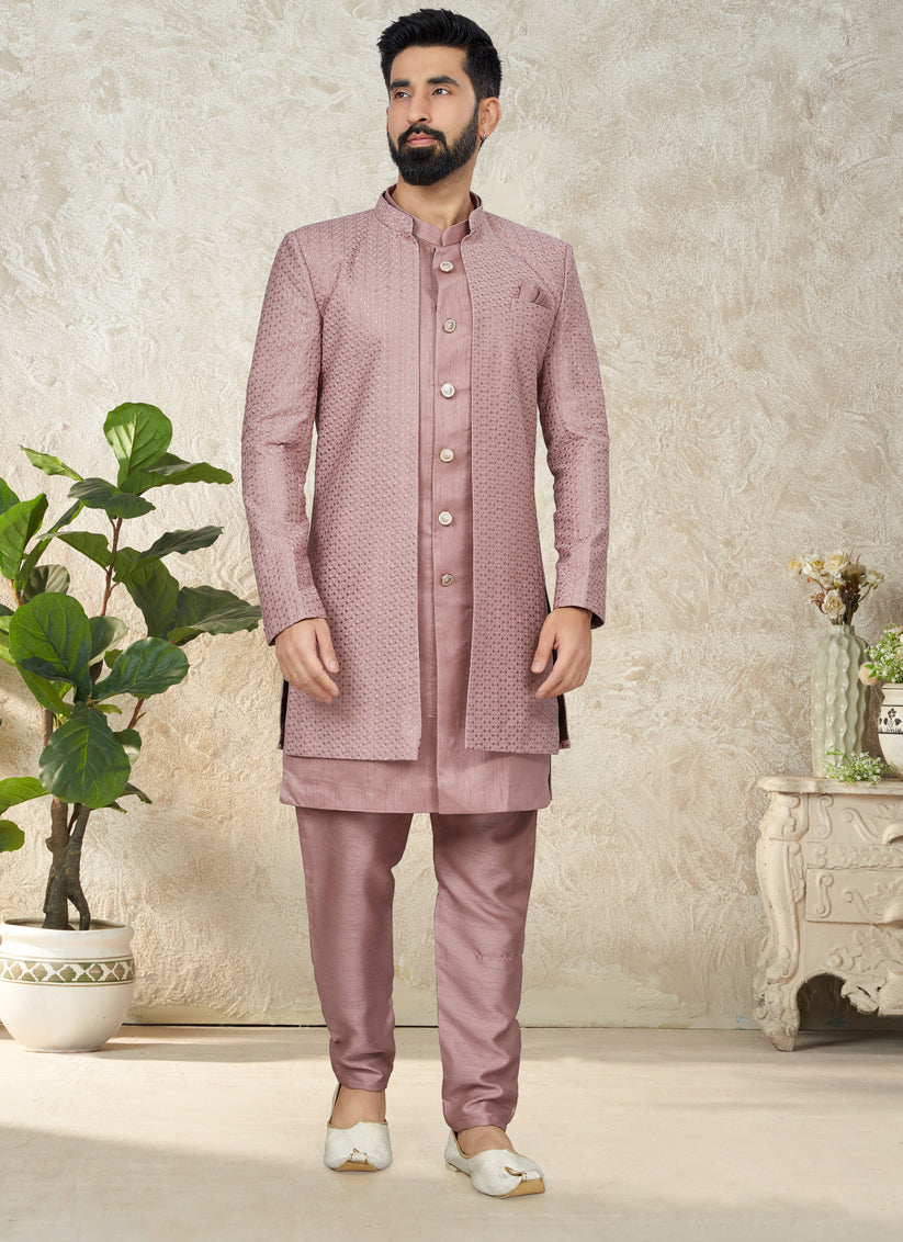 Old Rose Indo Western with Embroidered Jacket