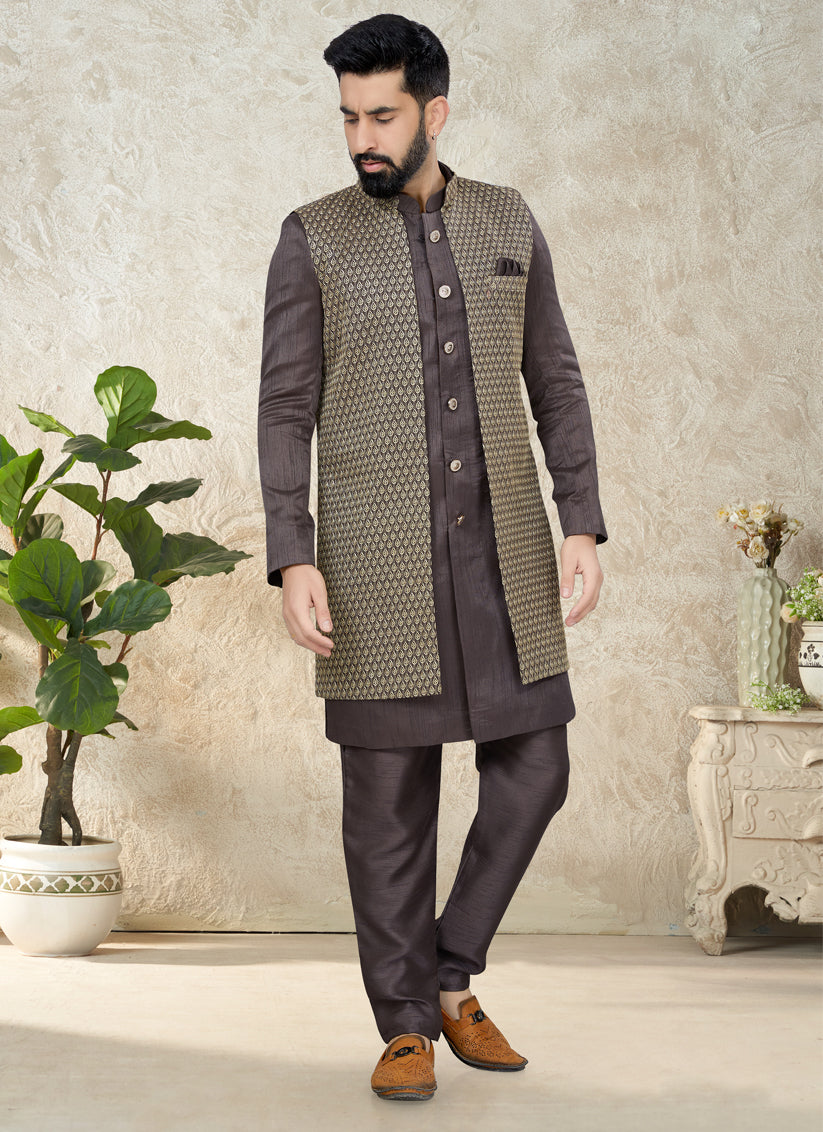 Dusty Grey Indo Western with Embroidered Jacket