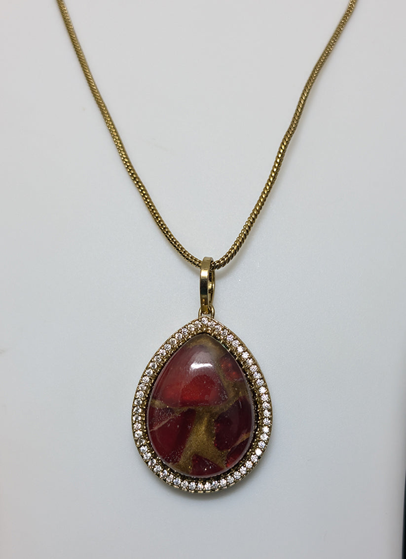 Maroon Stone and AD Diamonds Necklace Set