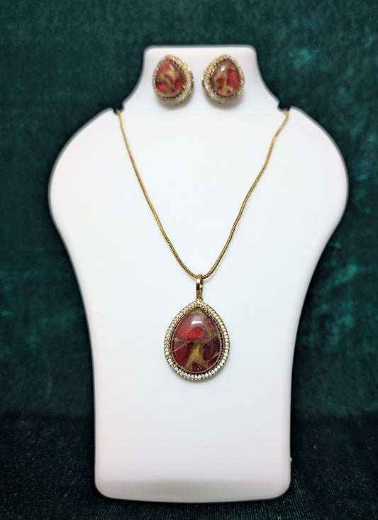 Maroon Stone and AD Diamonds Necklace Set