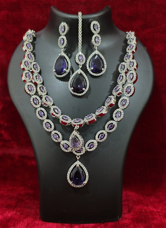 Purple AD 2 Chain Necklace Set
