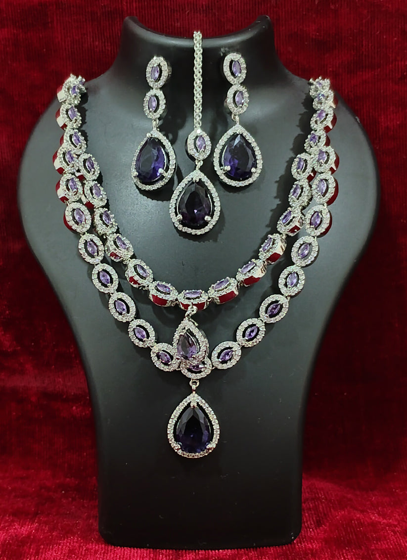 Purple AD 2 Chain Necklace Set
