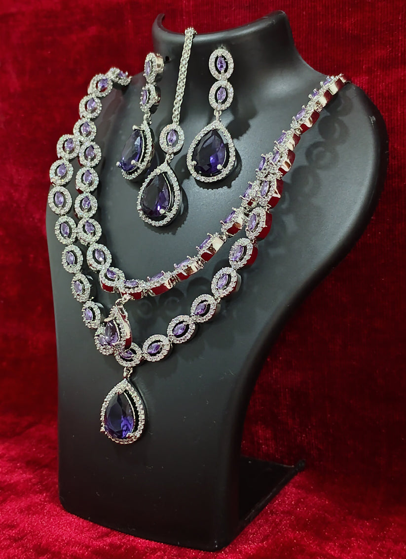Purple AD 2 Chain Necklace Set