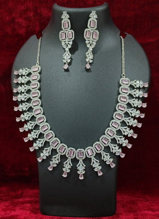 Pink AD Heavy Necklace Set