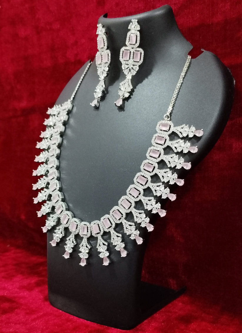 Pink AD Heavy Necklace Set