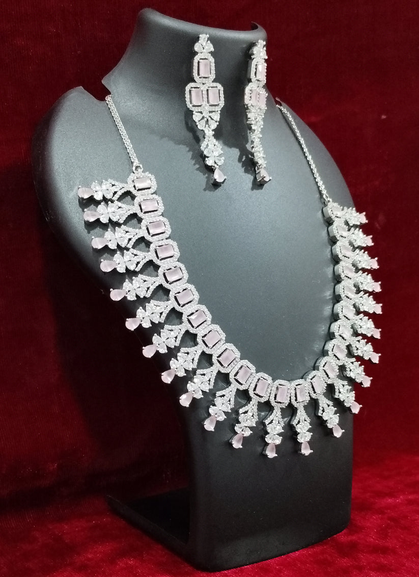 Pink AD Heavy Necklace Set