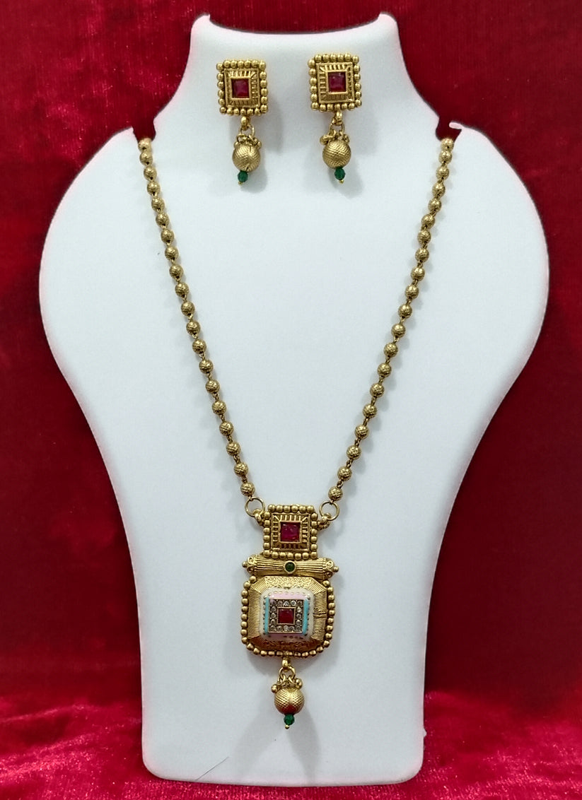 Gold Plated Meenakari Chain Necklace Set